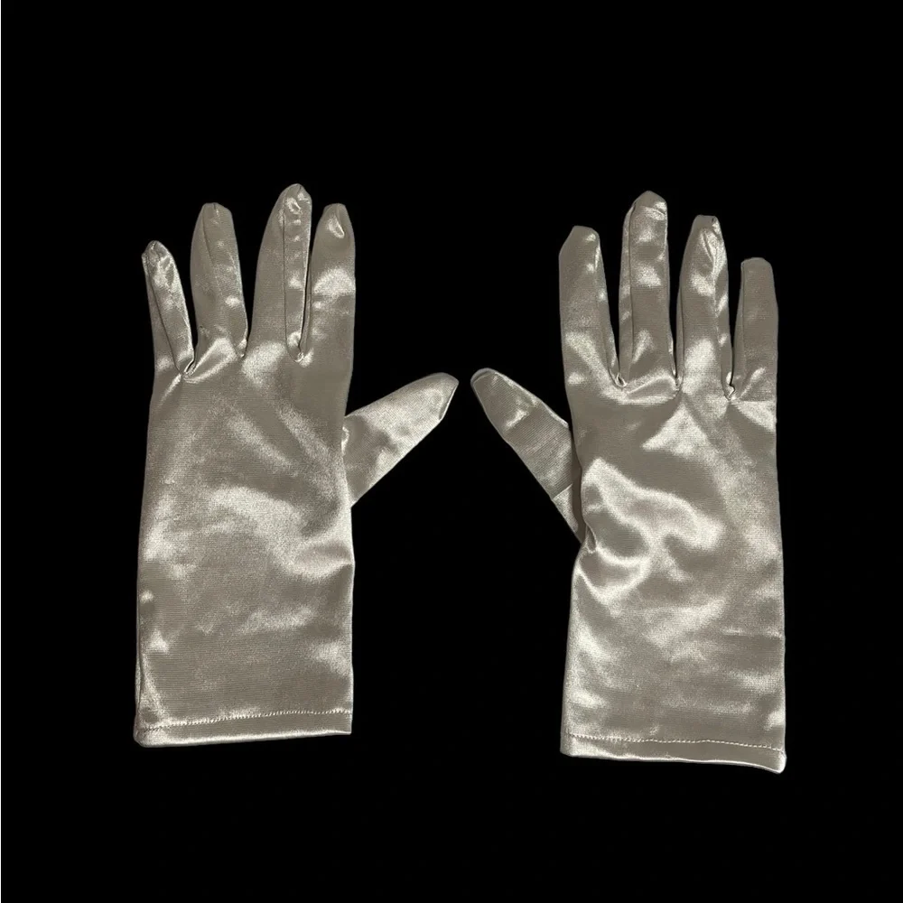 White Sleeves Satin Gloves Off white Women'S Short Satin Bridal Gloves Wrist